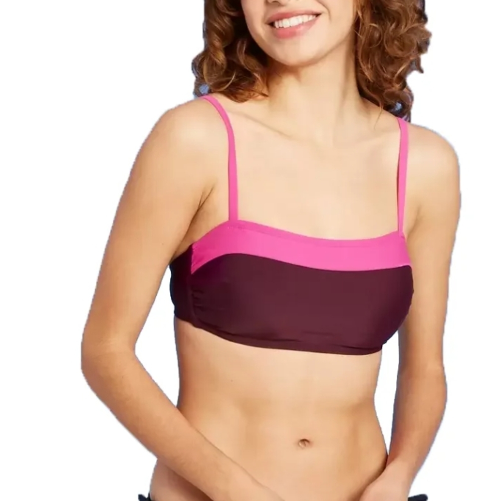 Kona Sol Pink and Brown Bandeau Swim Top